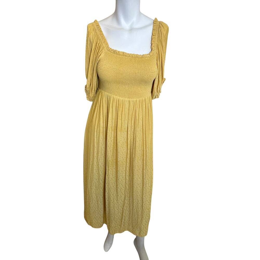 Hatch Yellow Smocked Midi Dress Womens Size 2/S Yellow Puff Sleeve Cottagecore - Picture 9 of 13